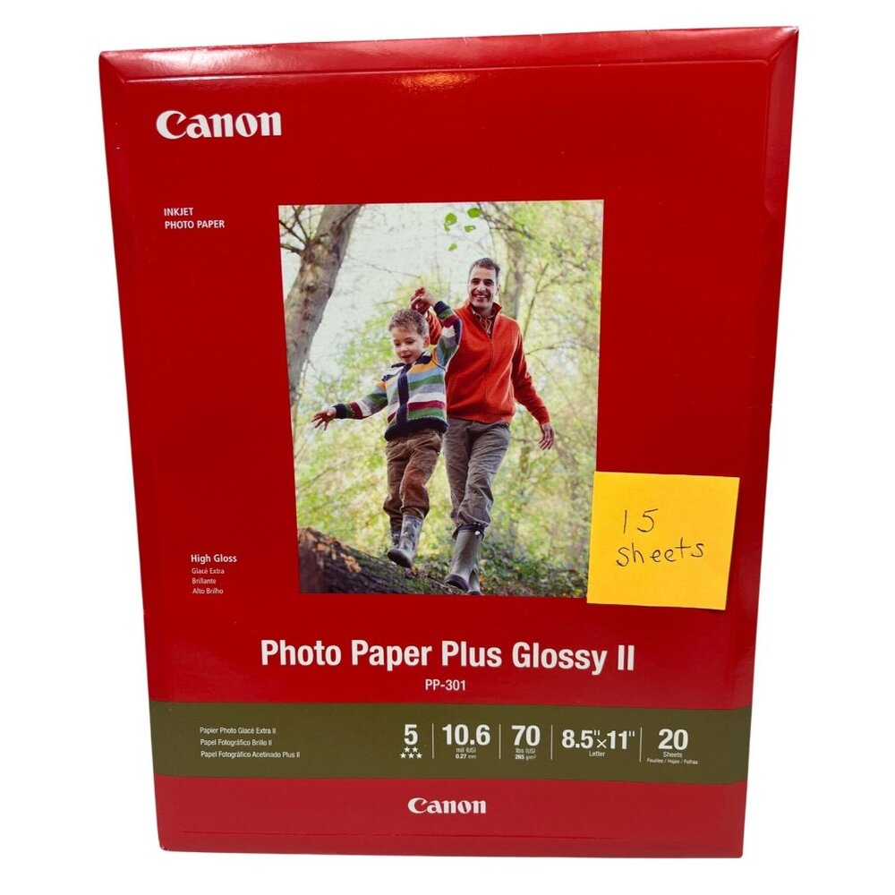 Canon Photo Paper Plus Glossy II PP-301 8.5"x11" High Gloss 15 Sheets 10.6mil
